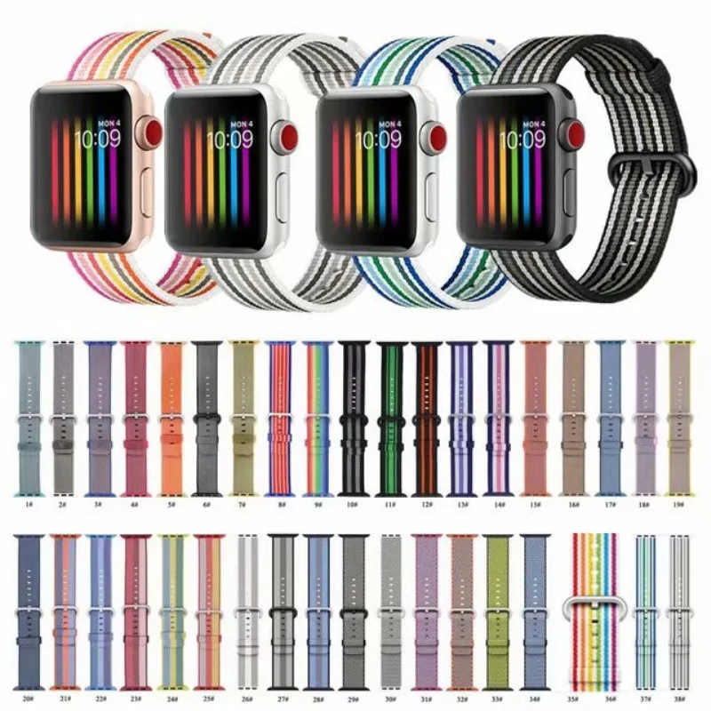 

40mm 44mm 42mm 38mm Weave Nylon Strap for Apple Watch Band Sport Stripe Belt Replacement Wrist Bands for iWatch Series 4 3 2 1