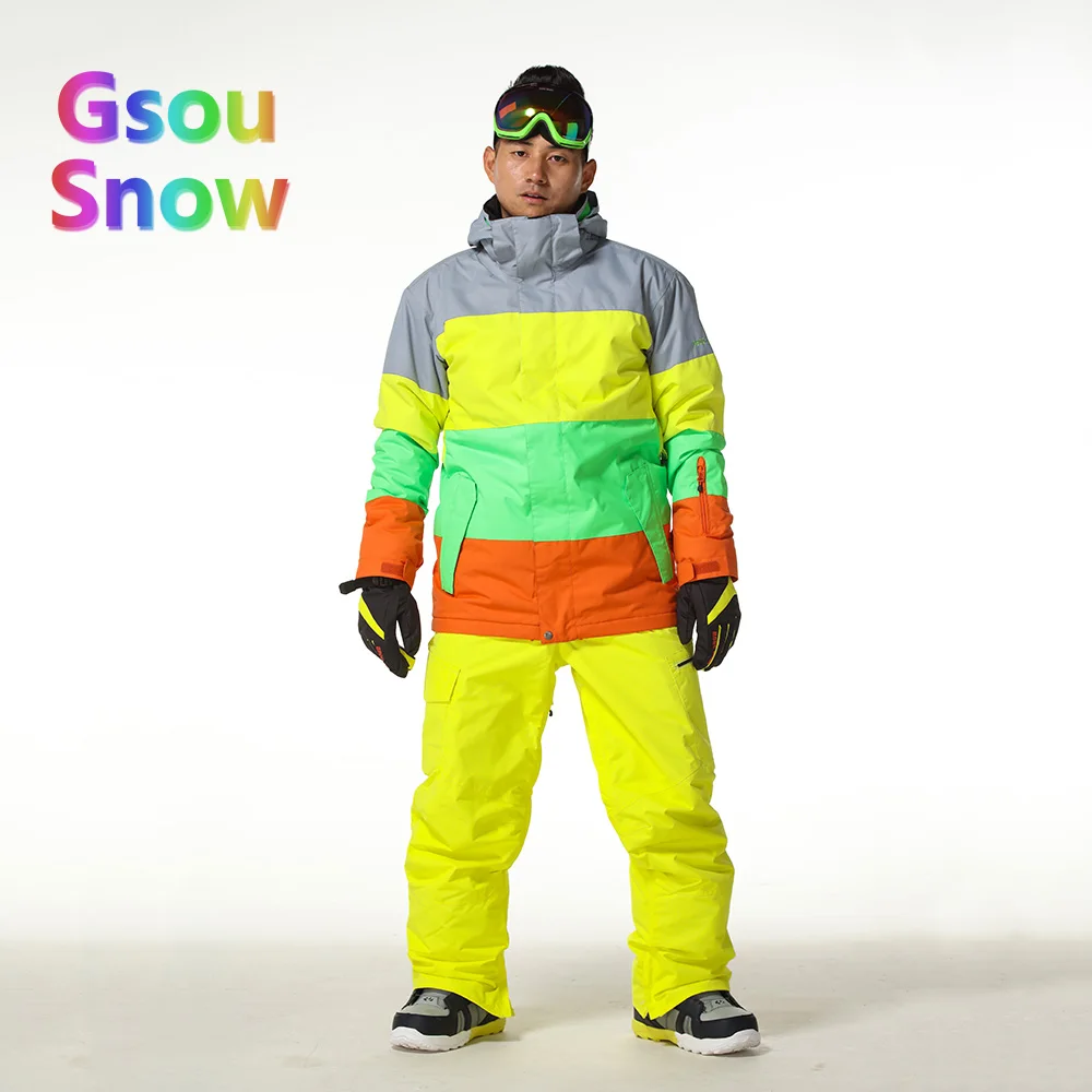 Gsou Sonw Outdoor Sports Winter Men's Skiing Clothing Snowboarding Sets Warmer Ski Jackets Waterproof Ski Pants Suits - Цвет: 1403 2