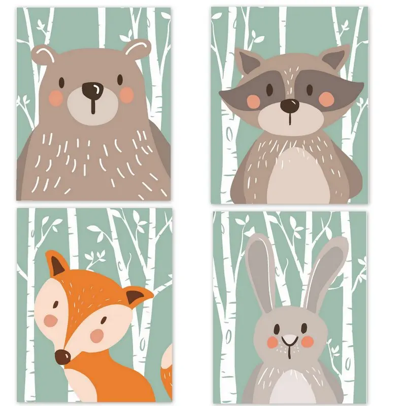 

Nordic Minimalist Decoration Painting Cute Animal for Kids Bear Fox Rabbit Wall Pictures for Living Room Anime Poster Cartoon