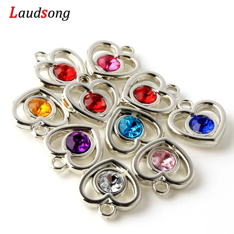 

50Pcs Rose Gold Silver Color Acrylic Drill Heart Charm Pendants For Jewelry Making Bracelet necklace Accessories Findings