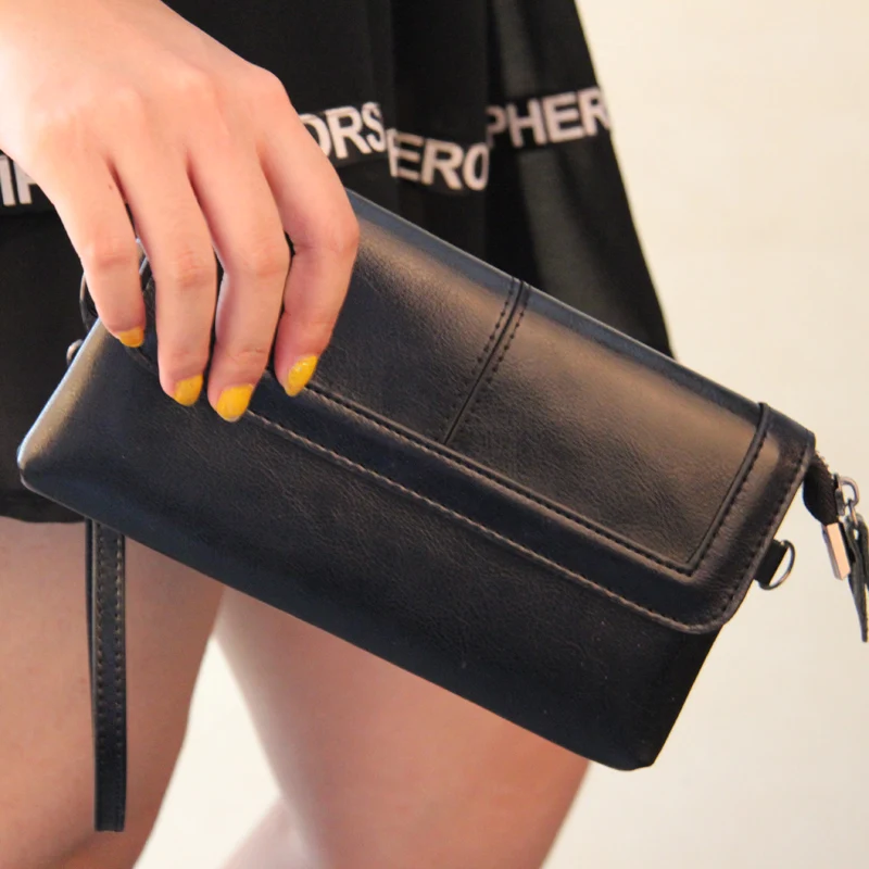 

free shipping new fashion brand women's long wallet ladies purse clutches wristlets single shoulder bag 100% genuine cow leather