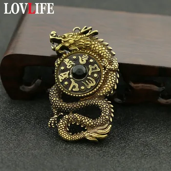

Vintage Brass Mantra Lucky Beads Dragon Pendants Keychains Jewelry Pure Copper Car Key Chains Pendant Retro Metal Craft Handmade
