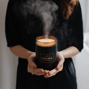 

280ml USB Air Humidifier Candle Ultrasonic Essential Aromatherapy Diffuser With 7 Color Changing Light For Car Home Office