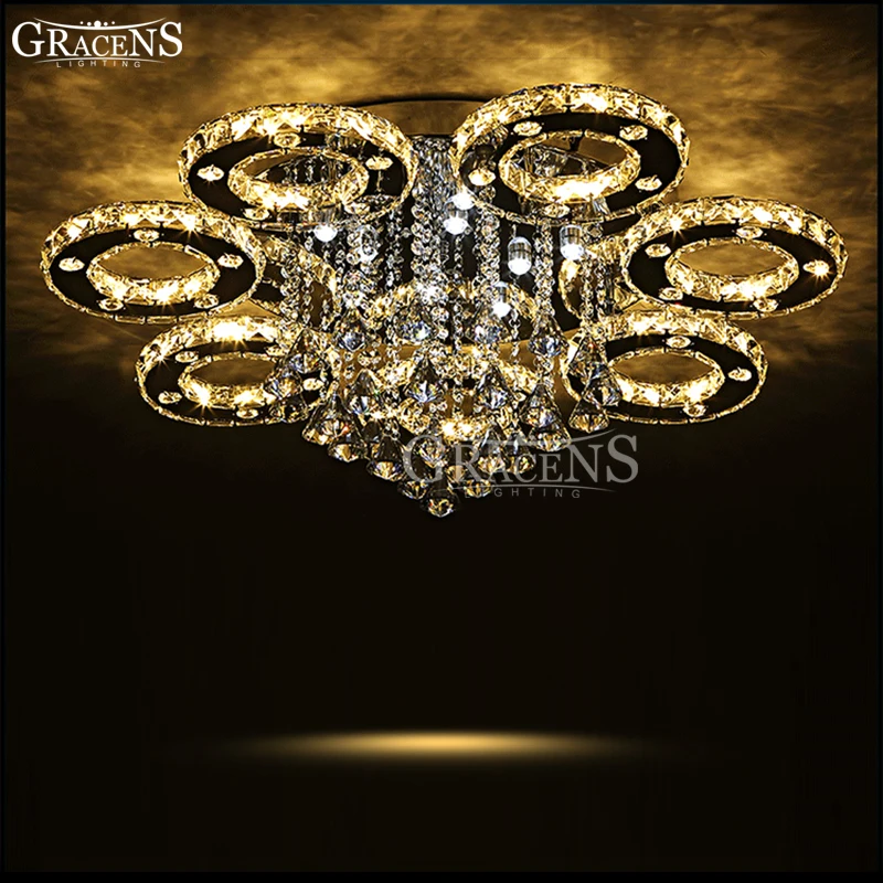 

Modern LED Chandelier Light Fixture luminarias Lamp Diamond Crystal LED Chandelier Lamp Round Flush Mounted Lighting Lustres