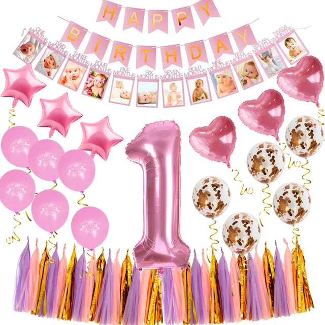 Weigao First Birthday 1st Birthday Decoration Girl Boy Party Foil