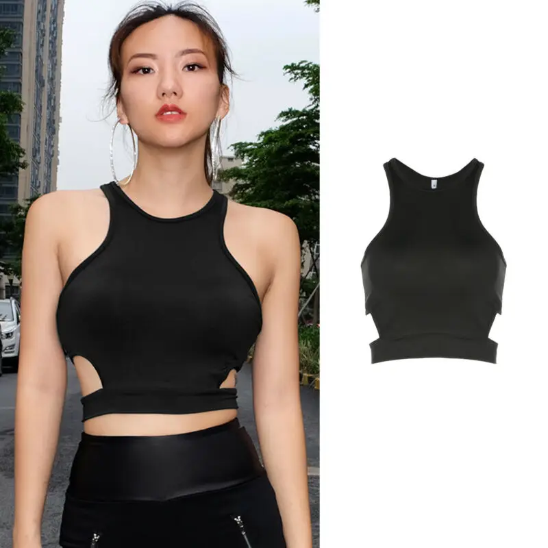 Sexy Women Sports Bra Top Female Hollow Out Sleeveless Fitness Gym Running Black Crop Tank Top Activewear Tank Tops