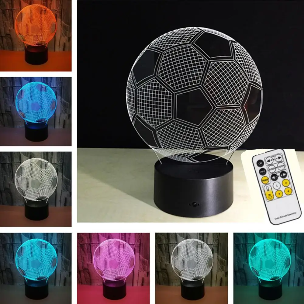 HiMISS 7 цветов Изменение 3D футбольная форма пластина USB 5V зарядка Ночник