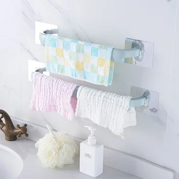 

Useful Plastic Self-adhesive Towel Rack Wall Mounted Punch-free Kitchen Cloth Rack Portable Towel Holder Bathroom Accessory
