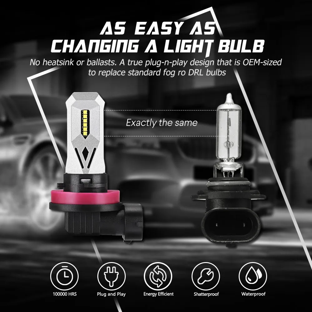 NOVSIGHT 2шт 1500Lm H7 H11 H8 светодиодный автомобильный фонарь 9005 HB3 9006 HB4 белый ходовые огни