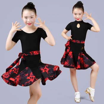 

Latin Dance Dress For Girls Short Sleeve Red Leopard Print Rumba Samba Salsa Cha Cha Clothing Children Practice Dancewear DN2694