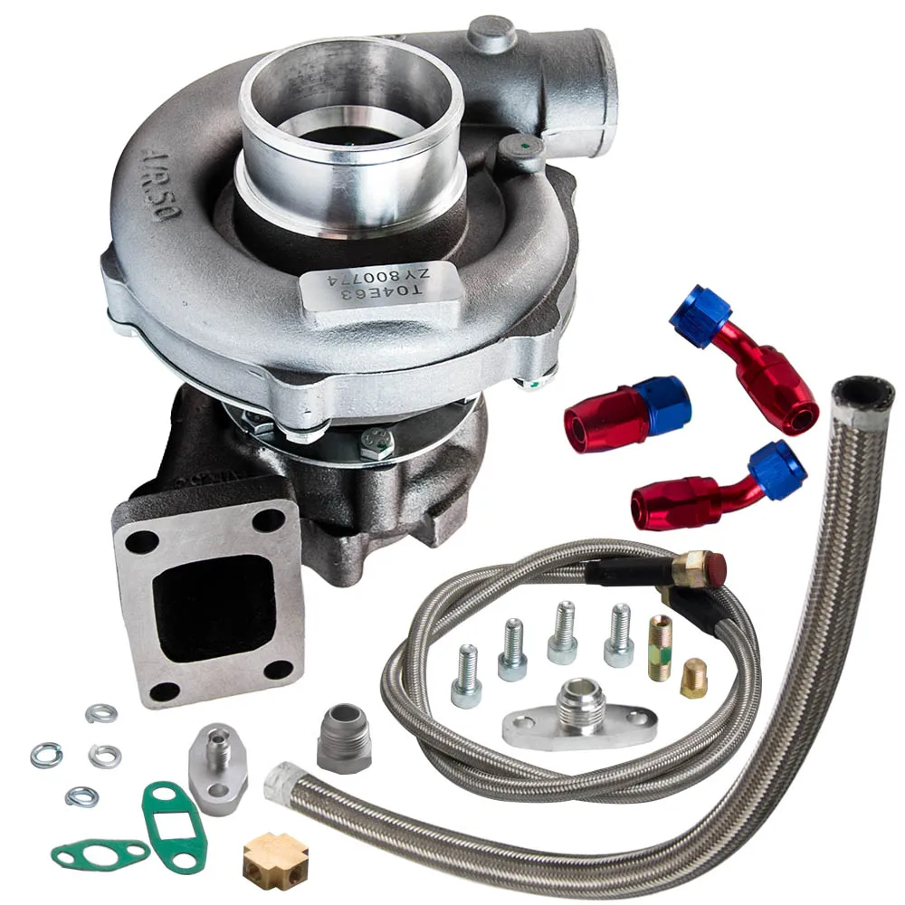 T3/T4 T04E .57 A/R Performance Turbocharger +Oil Feed & Return Line Kit