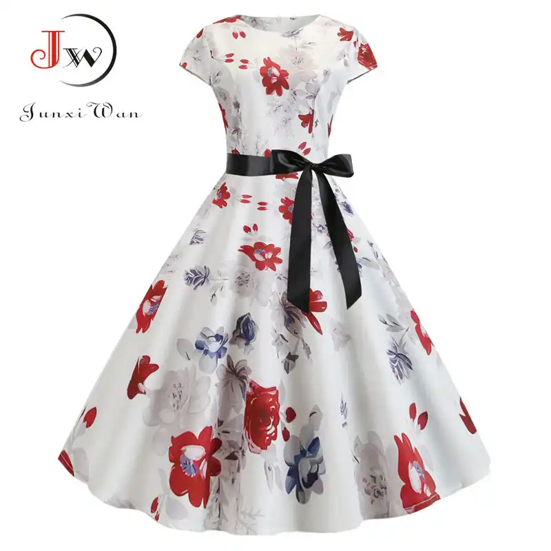 white 50s swing dress