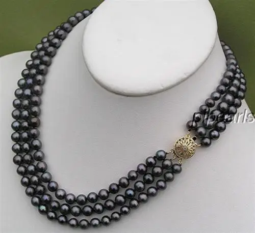 

Free shipping@@@@@ 14KG 3-Strand Genuine Black Round Pearl Necklace 16" 18" or 20" a