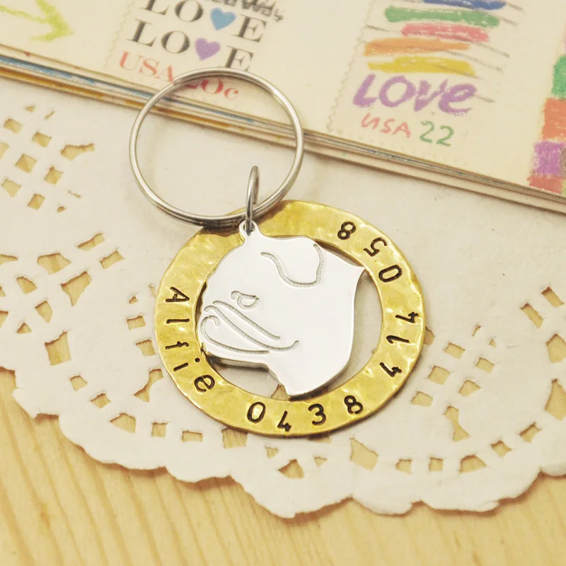 

Personalized Pug Dog Tag, Hand stamped Pet Tag, Customized Dog ID Tag, Custom Name&Phone number