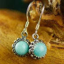 L&P Women Vintage Natural Stone Dangle Earrings 925 Sterling Sliver Handmade Dangle Earrings Jewelry Girl Gifts 925 sterling silver hooks 100% natural rainbow obsidian stone pendant vintage dangle fashion earrings for women 1 pair ls908