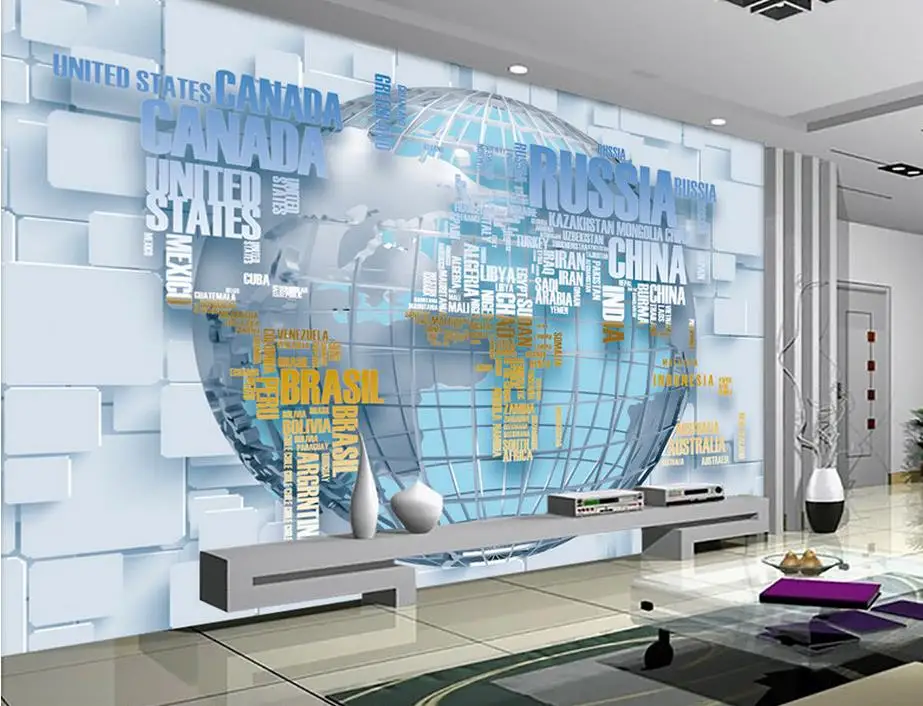 Personalizar Papel Tapiz De Lujo Alfabeto Ingles Mapa 3d Pared