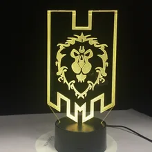 Светодиодный World of Warcraft 3D светодиодный светильник Альянс Племенной знаках за часы дистанционного Управление ночник USB Настольный светильник детский подарок