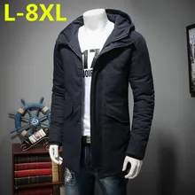 2017 plus la taille 8XL 7XL 6XL Hommes Parkas Dhiver Mi-Long Lisse En Metal Zipper Pied de Col Simple Beau Hiver Veste Hommes