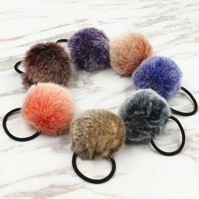 2017 New Artificial Rabbit Fur Ball Elastic Hot Hair Fashion Hair Ties Ponytail Holders Girls Hairband