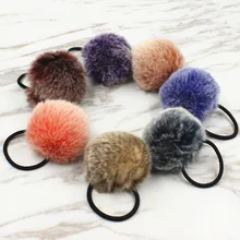 2017 New Artificial Rabbit Fur Ball Elastic Hot Hair Fashion Hair Ties Ponytail Holders Girls Hairband