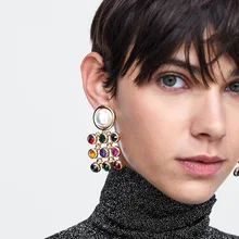 HOCOLE moda nueva za declaración joyería multicolor Metal gota pendientes para mujer venta al por mayor DIY boda fiesta regalo(China)