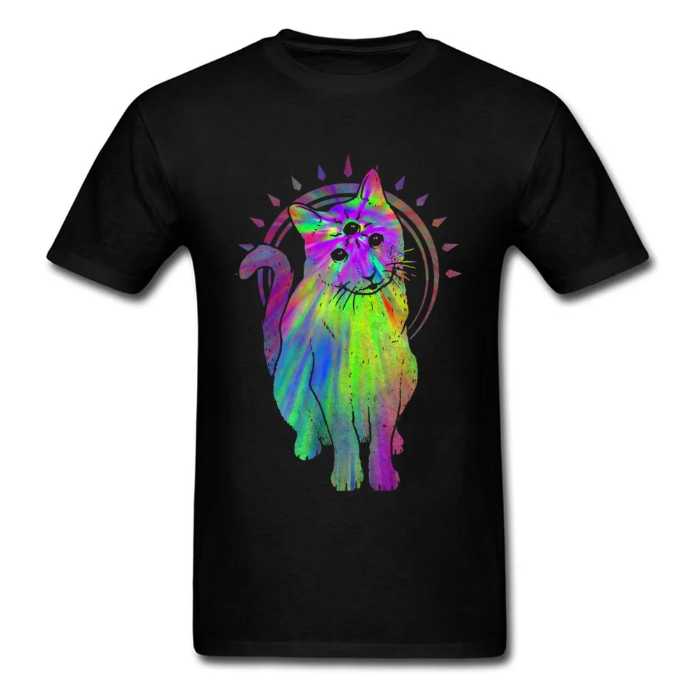 Psychic psychedelic trippy cat T Shirt New Fashion Mens ostern Day Tops & Tees Printed On Clothing Shirt Round Neck Pure Cotton Psychic psychedelic trippy cat black