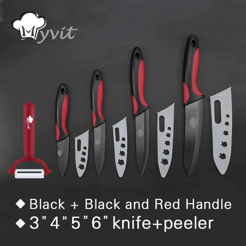 Керамический кухонный нож " 4" " 6" дюймов с овощечисткой и оболочкой черное лезвие шеф-повара нож для нарезки фруктов Vege набор кухонных ножей - Цвет: BLACK RED HANDLE