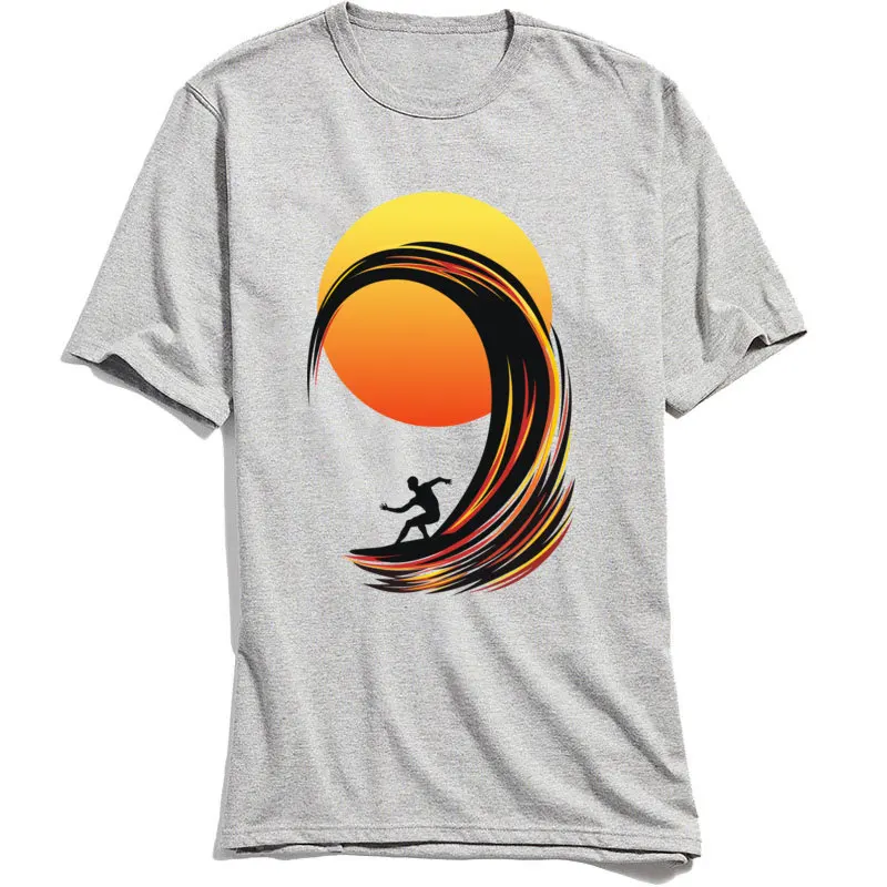 Custom Surfing On Fire Normal Short Sleeve Mother Day Tops Shirts Discount Crew Neck Cotton Tee-Shirts Man T-Shirt Surfing On Fire grey