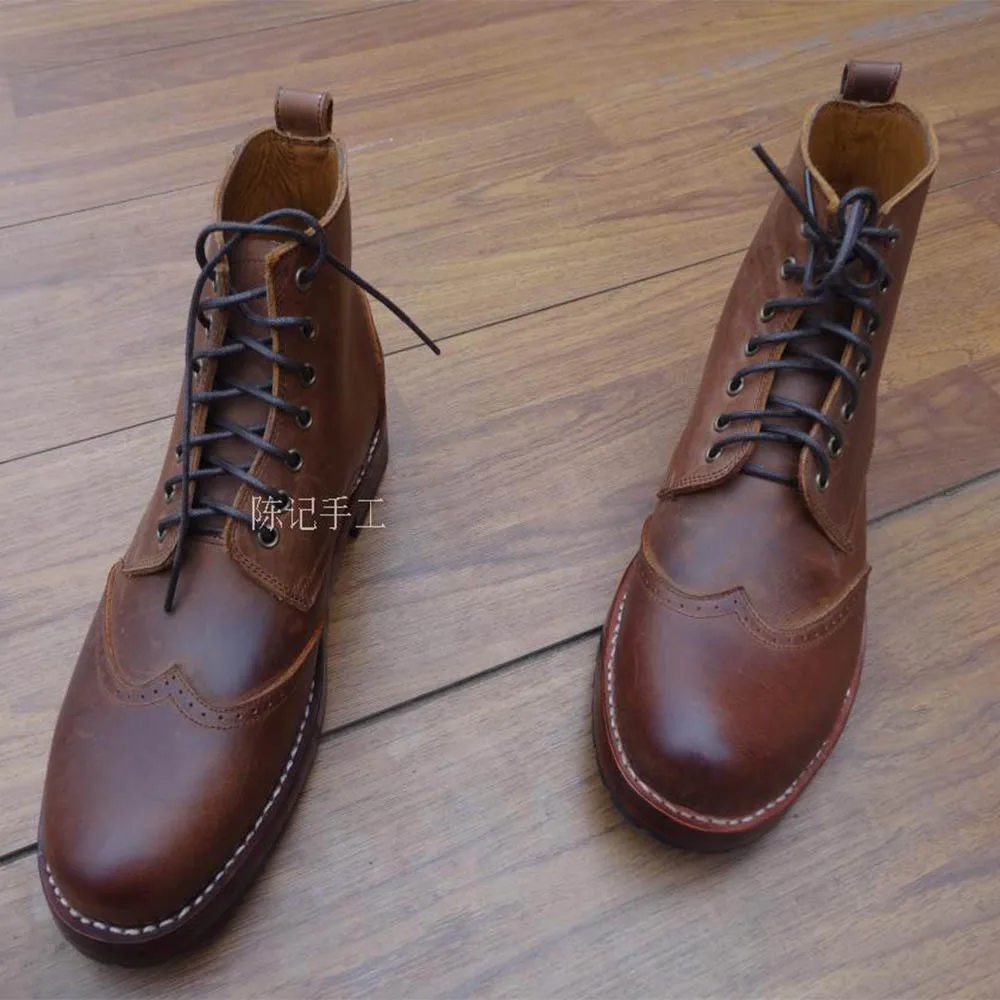 Boot De Couro Wingtip Sipriks Goodyear Vintage Masculinos 46 Homens Dedo marrom Redondo Genuíno Welted Sapatos 47 Ankle Pé Clássico Dos Do Vestido Botas Maritn Preto qwInx8Cnap