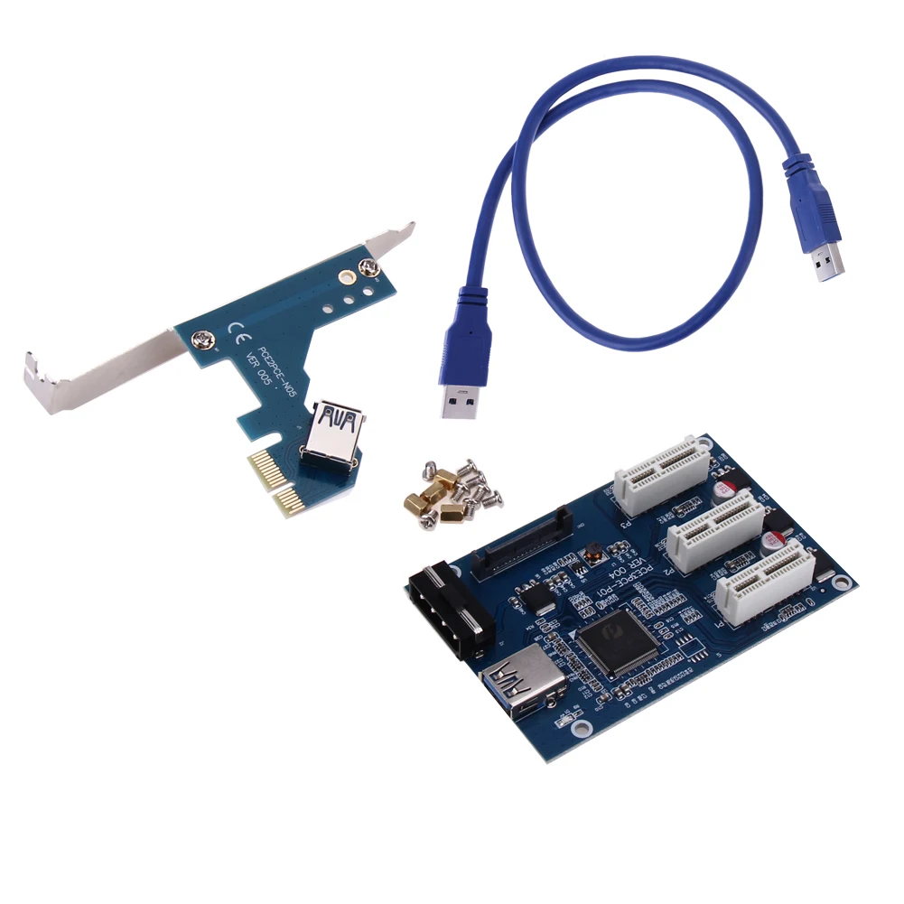 

60CM PCI E 1 to 3 PCI Express 1X Slots Riser Card Mini High speed USB 3.0 Shield Cable Adapter PCIe 3 Port PCIe 1X Card
