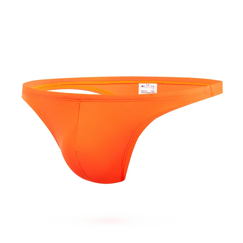 WD191 сексуальные одноцветные низкие мужские плавки бикини, горячие плотные стринги, Шорты для плавания, купальные костюмы для мужчин, купальные костюмы для бассейна - Цвет: Оранжевый
