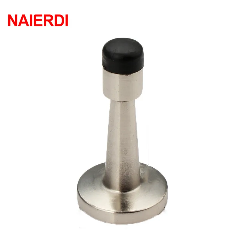NAIERDI Zinc Alloy Sliver Wall Mounted Door Stop Stopper Rubber Holder Catch Floor Fitting With Screws For Bedroom Family Home