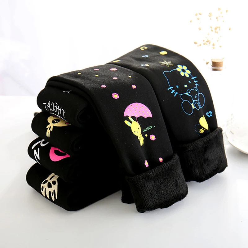 

Winter Girls Leggings Cute Cat Print Fur Velvet Cotton Warm Baby Girl Leggins Collant Enfant Fille Kids Leggins Pantyhose