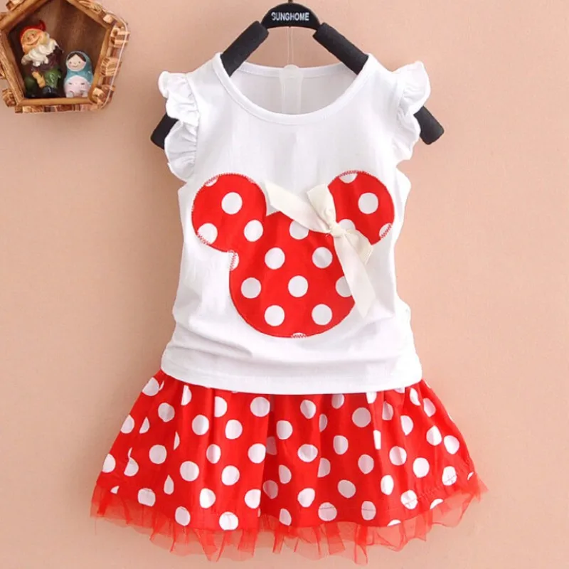 

Baby Girls Minnie Mouse Clothing Sets 2019 New Summer Casual Children Sets Kids Summer Suit T shirt+Polka Dot Skirt