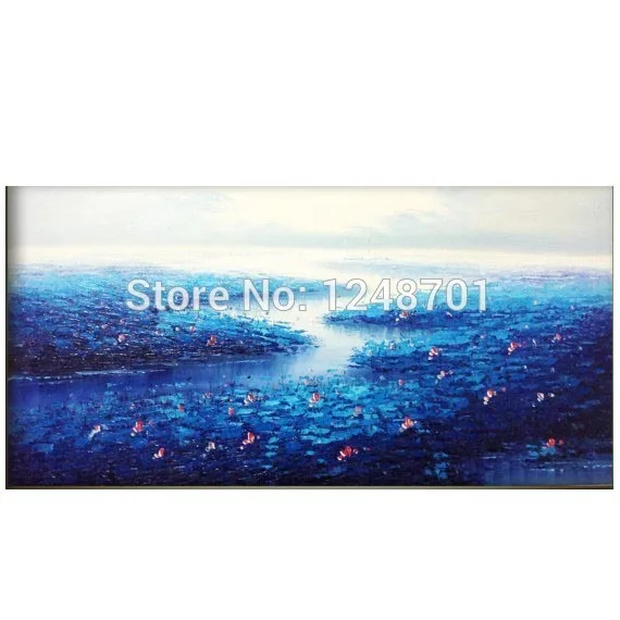 Original Oil Painting Modern Palette Knife the lotus Pond fine art on Canvas