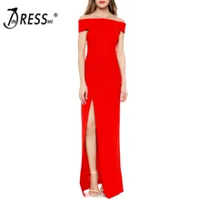INDRESSME Frauen Kleid Kleider Off Schulter Slash Neck Bodenlangen Split Bodycon Elegante Lange Party Kleider Dame Vestidos 2018(China)