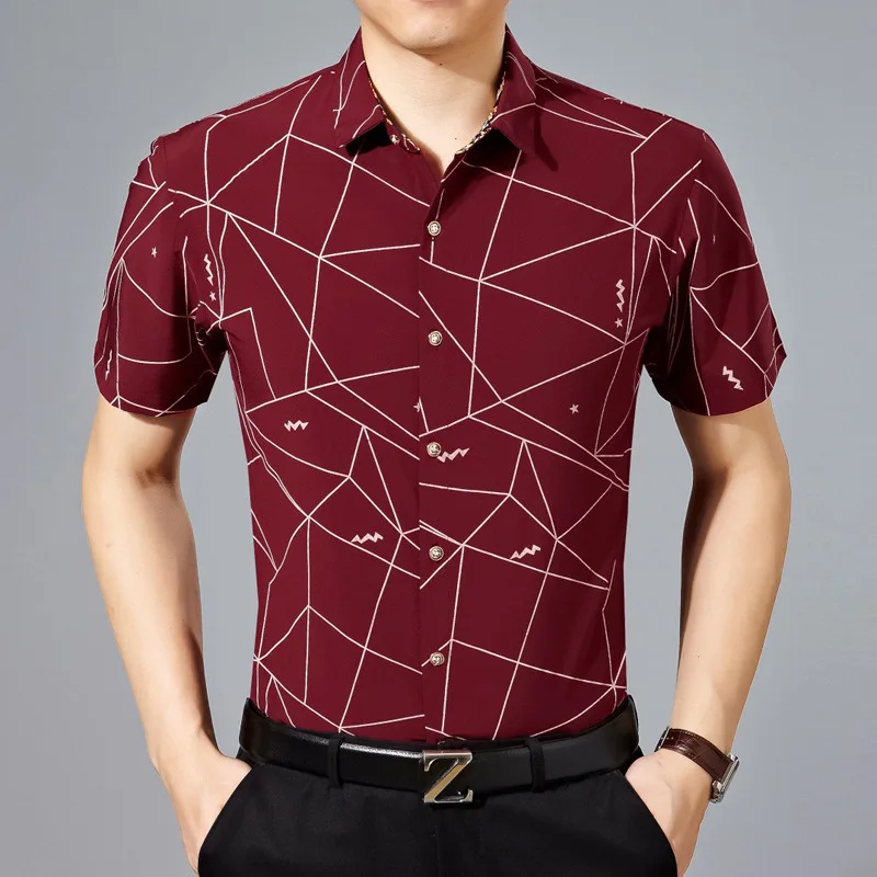 Short Sleeve Shirt Men Clothes 2019 Summer Mens Shirts Striped Slim Fit Casual Shirt Masculina Camisa Cotton Chemise Homme -XXXL