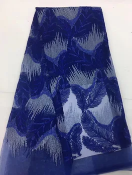 

African Lace Fabric 2018 Embroidered sequins Nigerian Laces Fabric Bridal High Quality French Tulle Lace Fabric Royal Blue