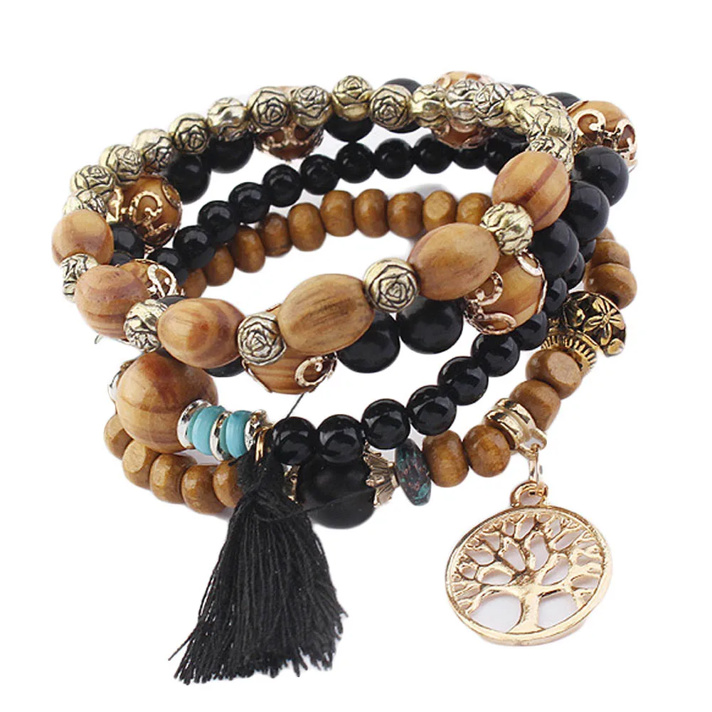 

Multilayer Wooden Beads Bracelet Tree Of Life Charm Bracelets Bohemian Bracelets For Women Gift Jewelry Pulseras Women