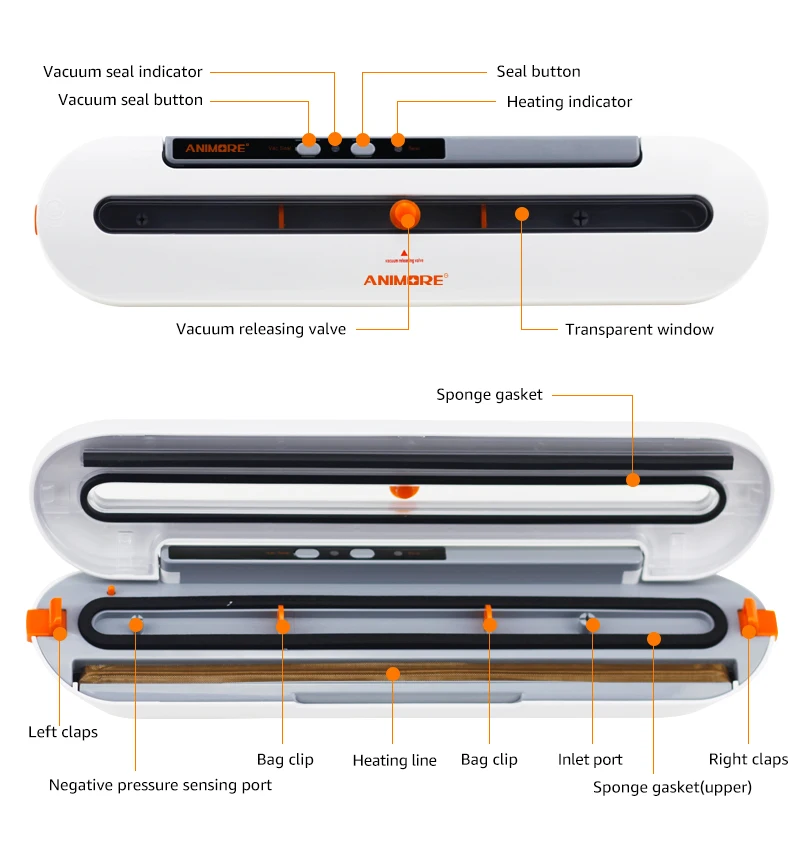 ANIMORE вакуумный упаковщик для пищевых продуктов, 220 В/110 В, бытовой вакуумный упаковщик с 10 шт вакуумными пакетами, упаковочная машина
