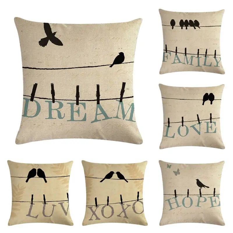 

45cm*45cm birds on wire linen/cotton throw pillow covers couch cushion cover home decorative pillows