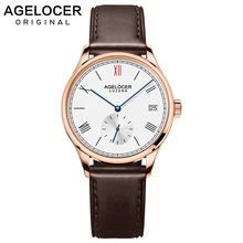 Agelocer Swiss Brand Fashion Ladies Watch Women Gold Watch Leather Sapphire Brown Waterproof Mechanical Wristwatch Montre Femme