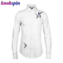 Цветные Яркие Птицы вышивка мужская рубашка сплошной цвет с длинным рукавом тонкие мужские рубашки 80% хлопок Бизнес мужские рубашки