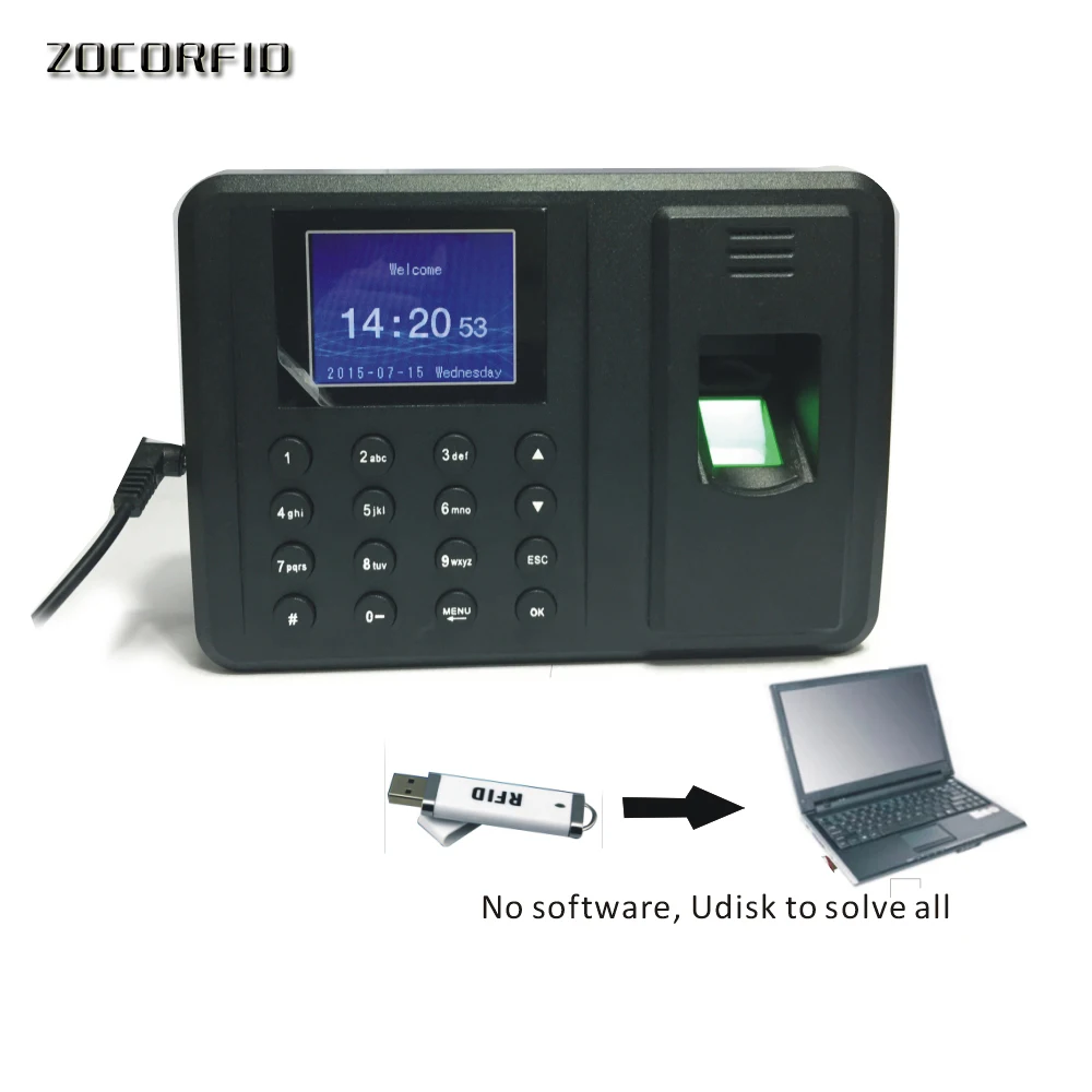 2.4"Monitor Biometrie Zeiterfassung Fingerprint Fingerabdruck Scanner USB T9 