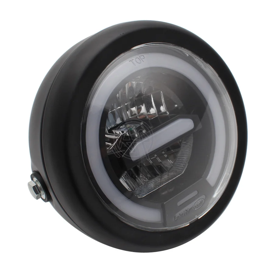 White LED Headlamp for Motorcycle Retro Black Scooter Headlight Motor Vintage Spotlight Moto Big Round Front Light Universal Fit