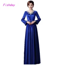 2016 Beading Long SleeveGolden Royal Blue Dubai Kaftan Plus Size Muslim Sequin Mother of the Bride Evening Dresses For Women