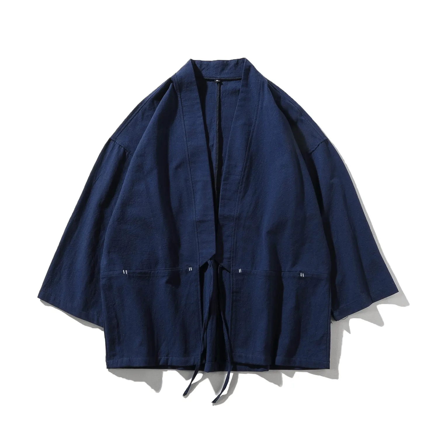LAPPSTER мужские хлопковые льняные кимоно Харадзюку летние мужские винтажные свободные рубашки мужские летние в китайском стиле с поясом кимоно кардиган - Цвет: NavyBlue