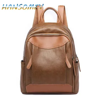 

HANSOMFY 2019 Fashion Women Backpack High Quality Soft Leather Travel Backpack Female Shoulder Bag PU Students School Bags X2-52