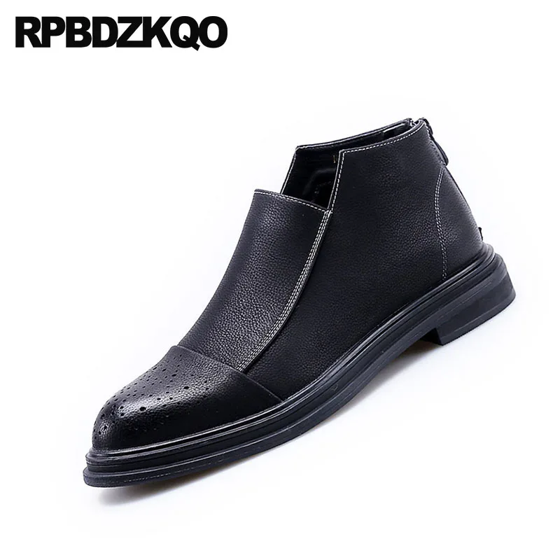 2018 Bout Zipper Elevator Chaussures Élégant Hommes Noir Étanche Brogue Haute black Black Robe Automne Pointu Formelle Partie Cheville Bottines Top Bottes Court Xw0P8nONk