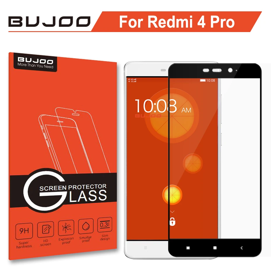 

100% Original BUJOO 2.5D 9H Full Cover Screen Protector Tempered Glass For Xiaomi Redmi 4 Pro Xiomi Redmi 4Pro 0.3mm Film